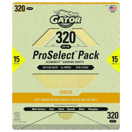 Gator Finishing ProSelect Pack AlumiNext Sanding Sheets, 320 Very Fine Grit 7284